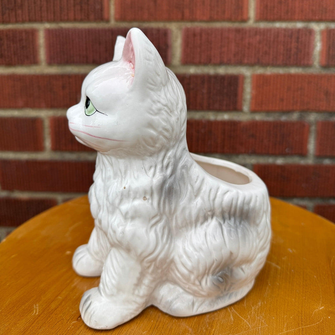 Vintage White Cat Planter