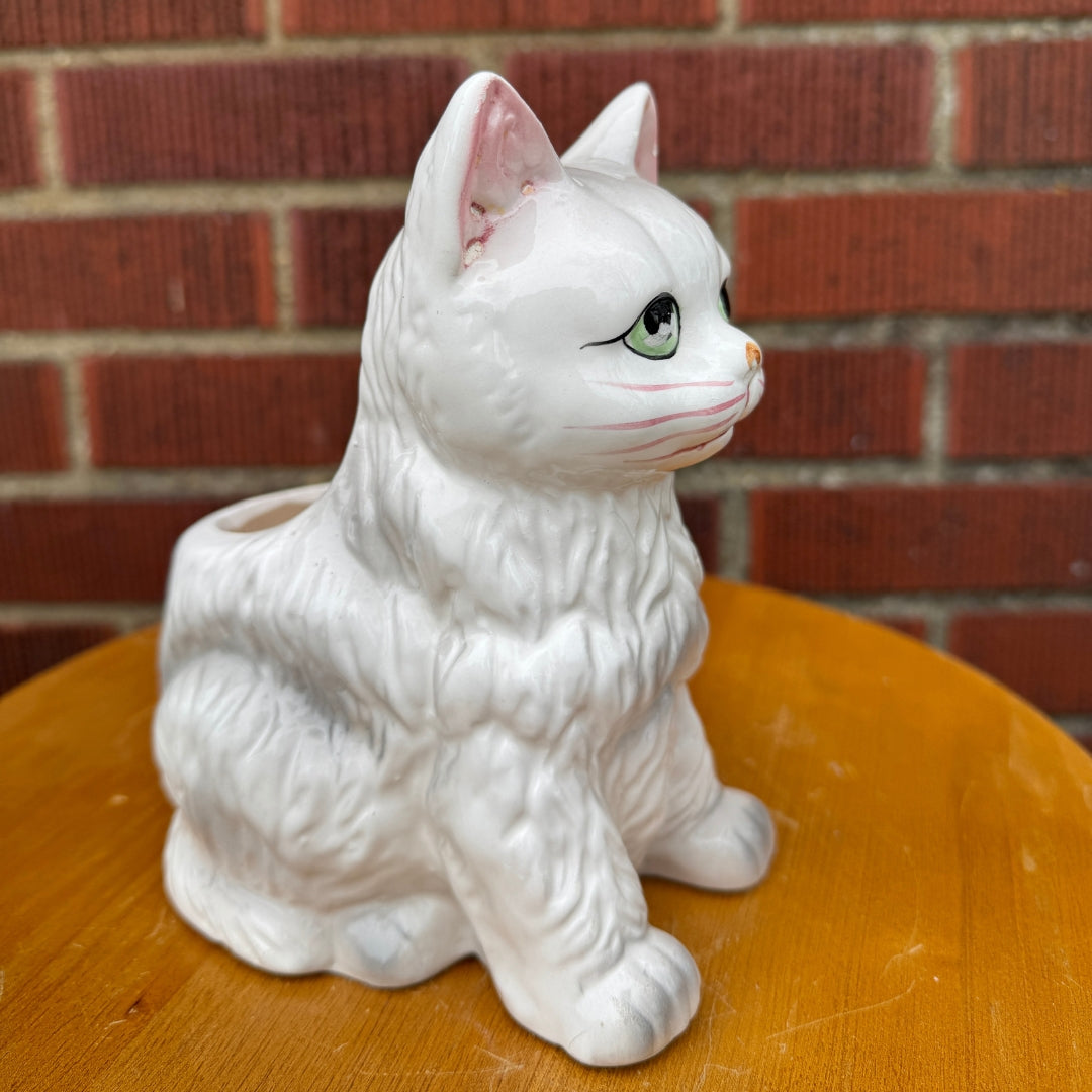 Vintage White Cat Planter