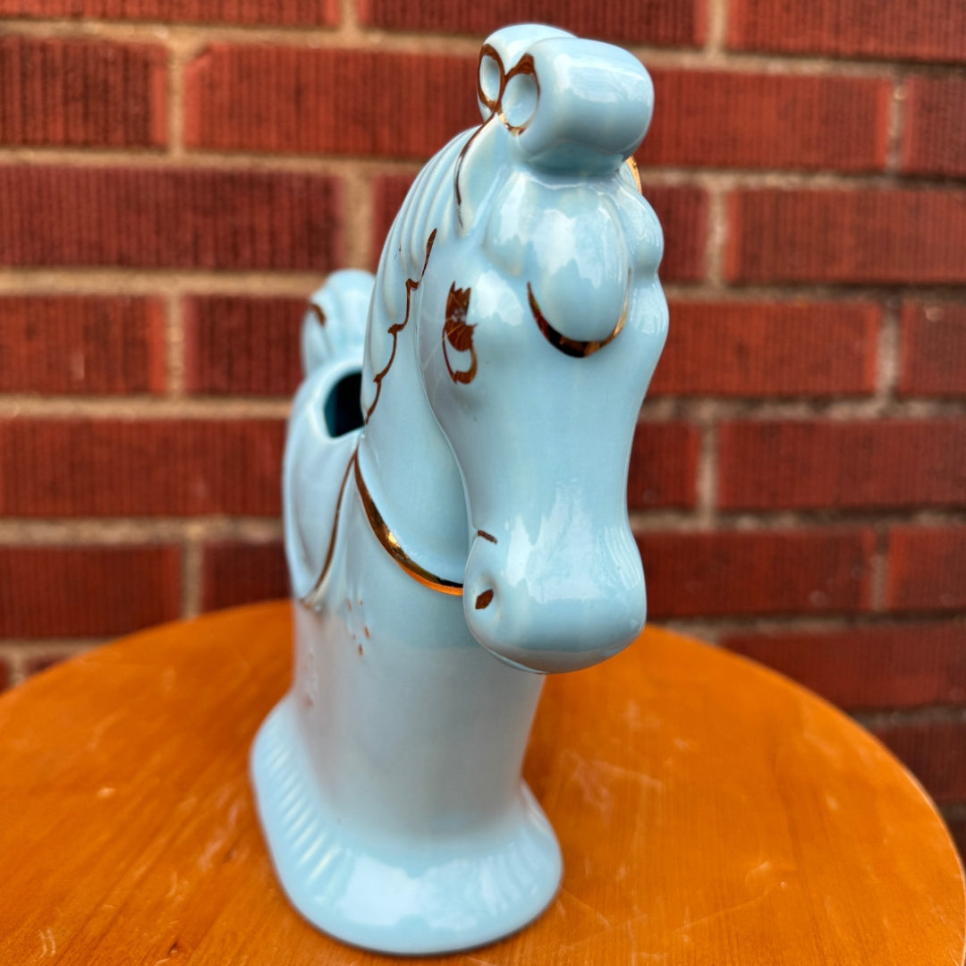 Vintage Blue & Gold Rocking Horse Planter