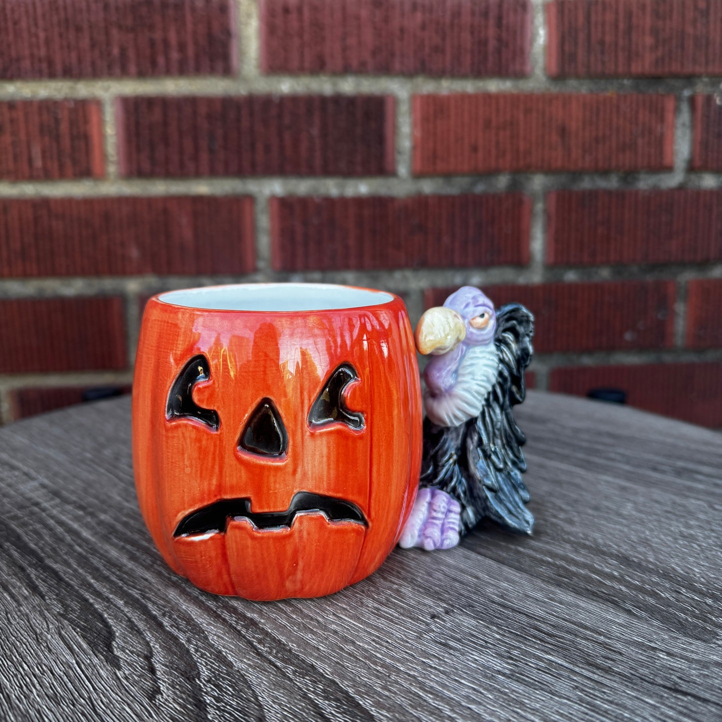 Vintage Ceramic Jack O' Lantern Mug w/ Vulture Handle
