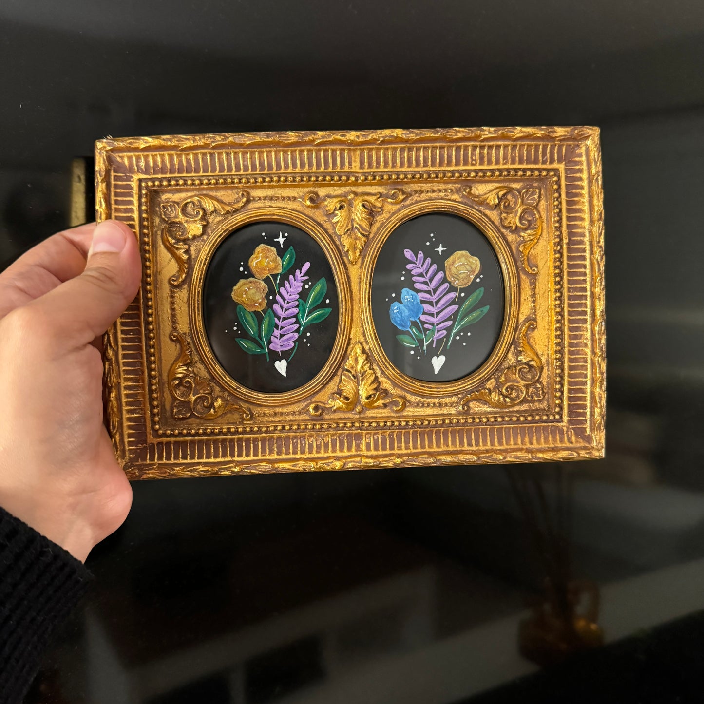 Ornate Gold Double Frame Floral Art