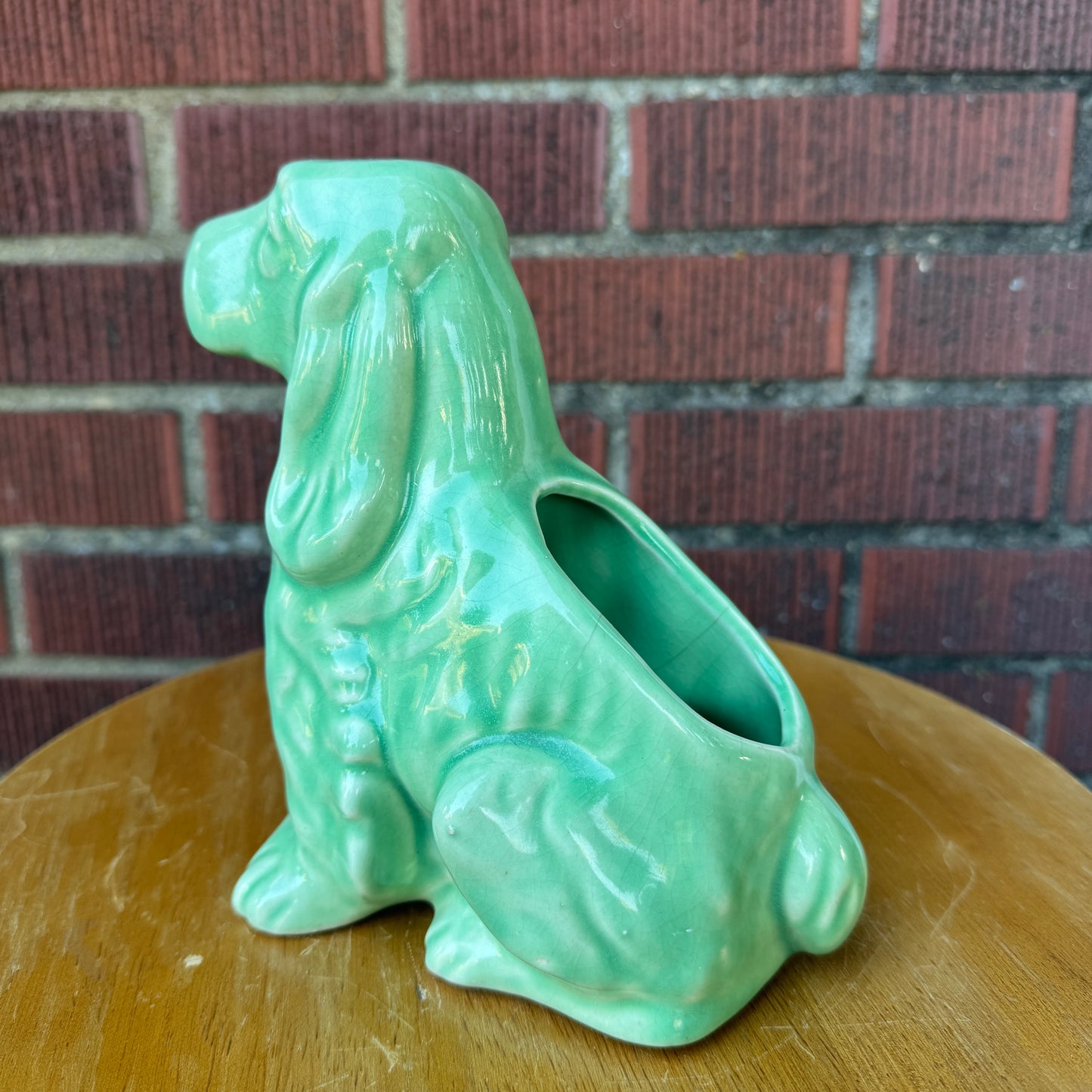 Vintage Shawnee Green Spaniel Dog Planter