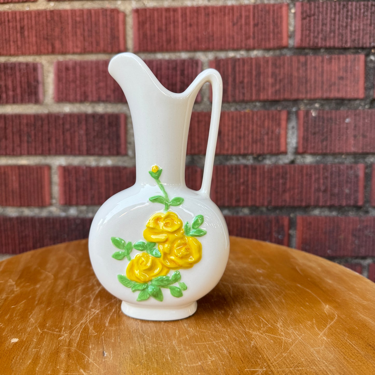 Vintage Yellow Roses Pitcher Vase
