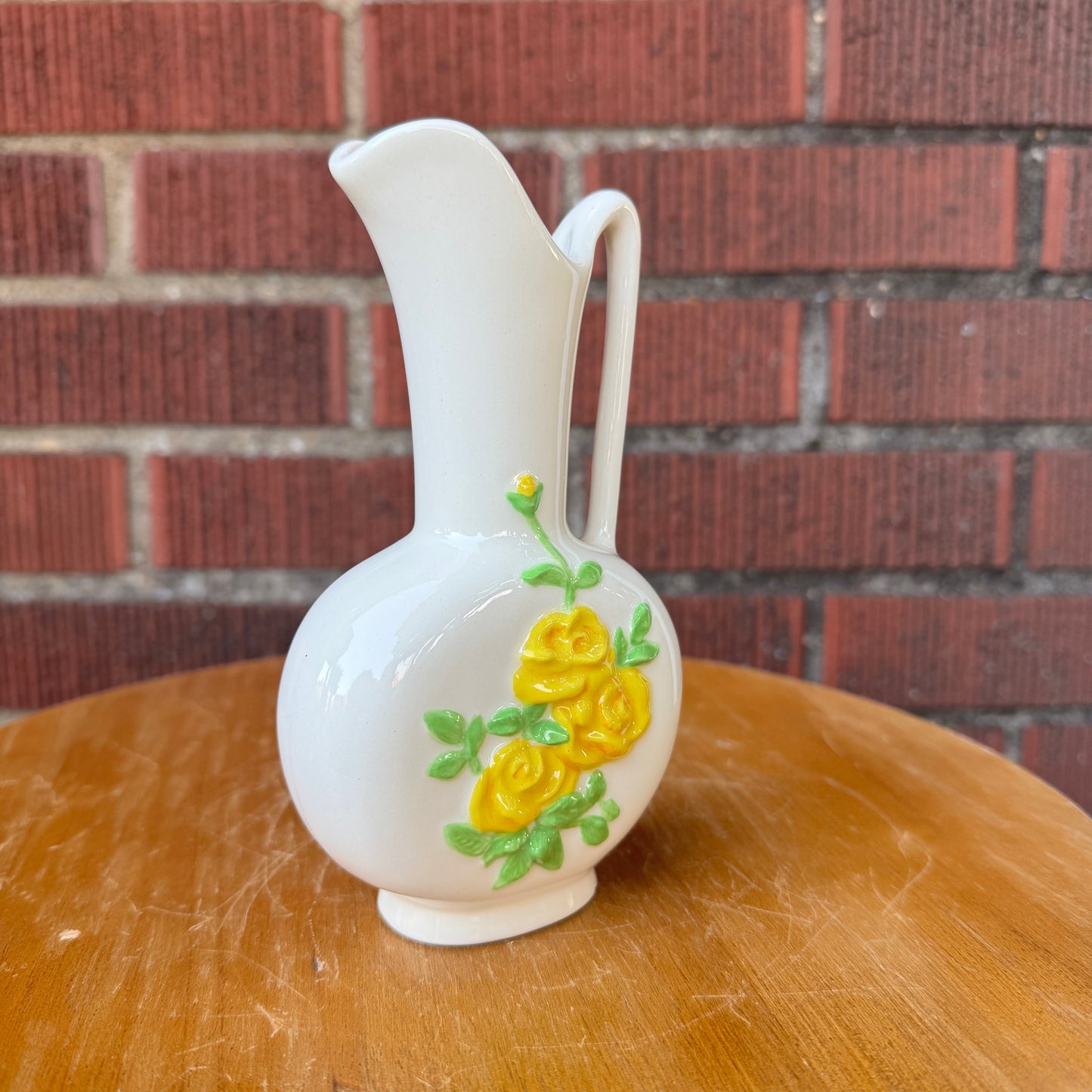 Vintage Yellow Roses Pitcher Vase