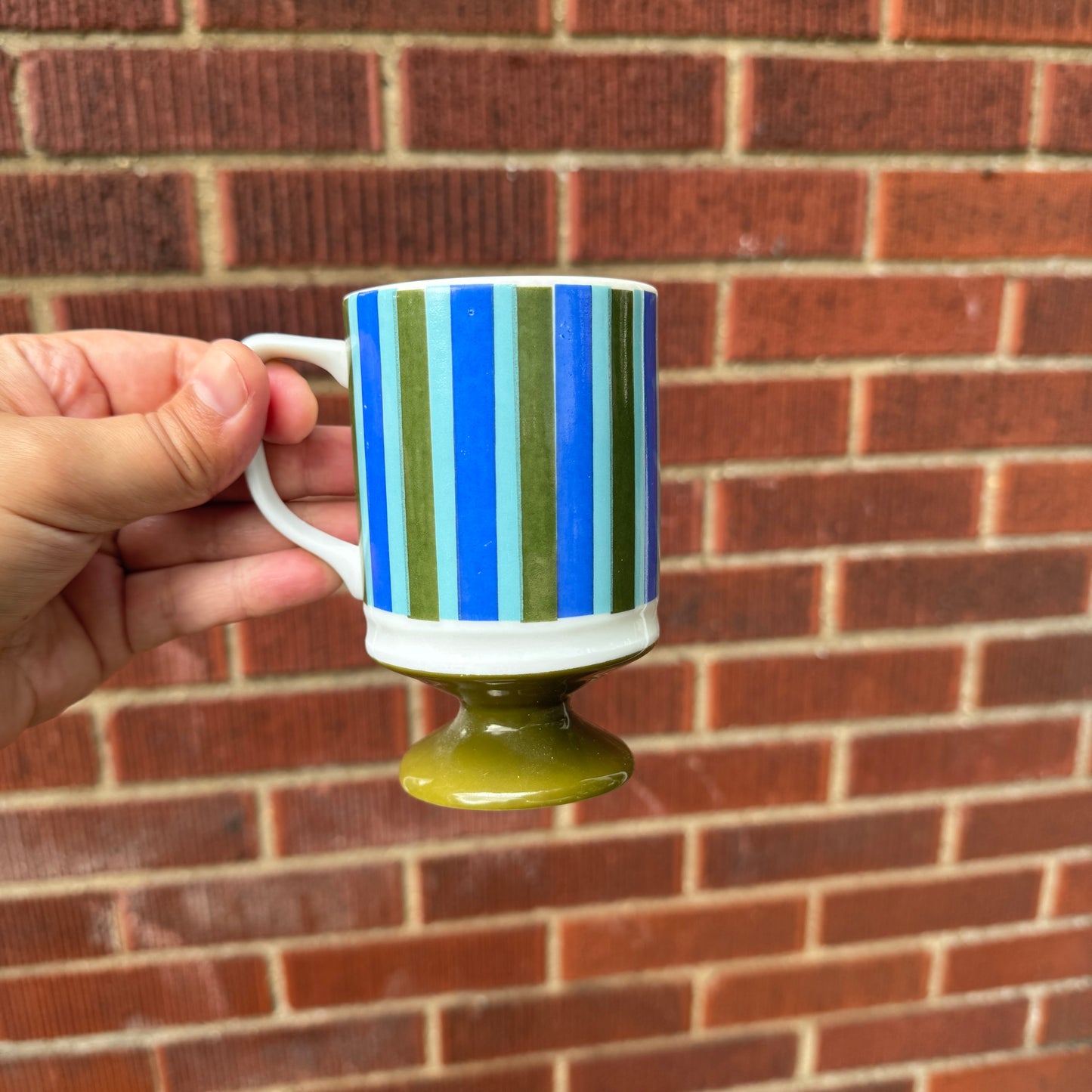 Vintage MCM Blue Green Striped Footed Mug