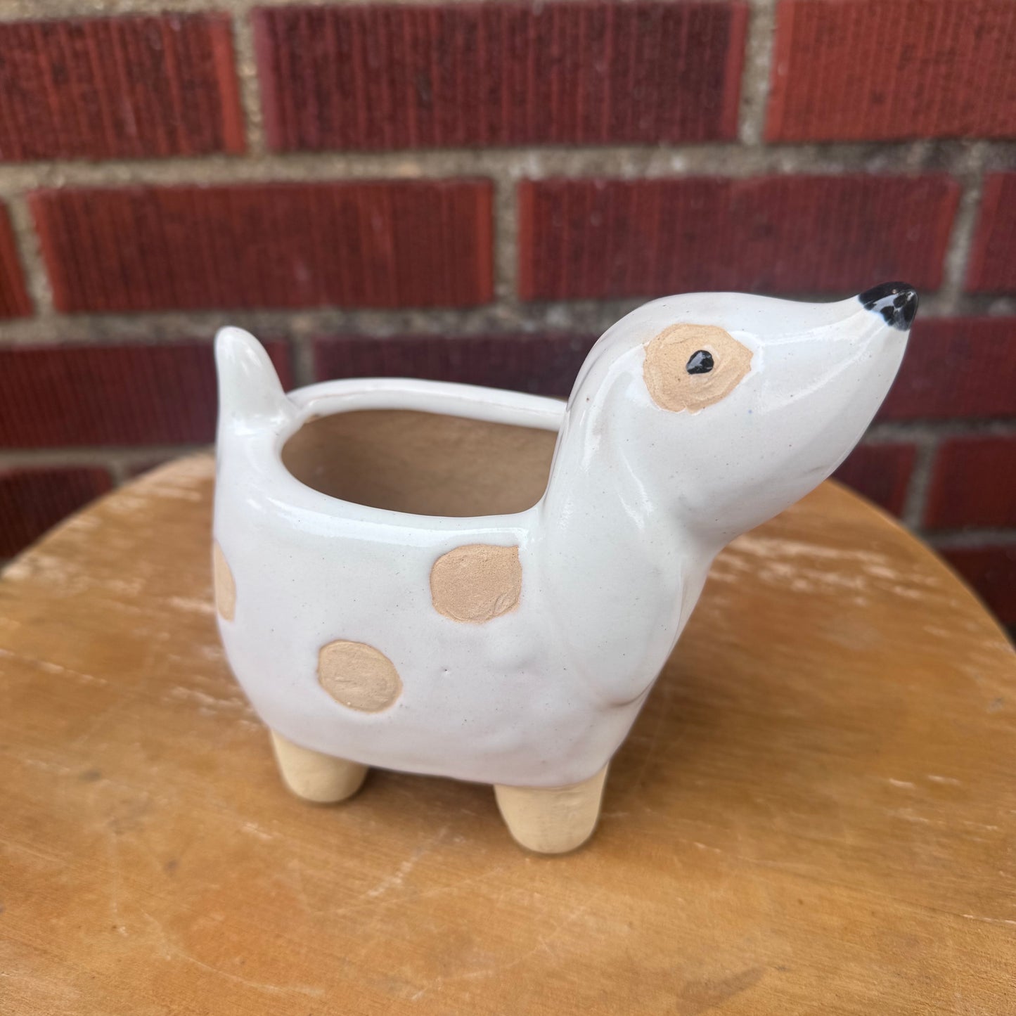 White & Brown Dog Planter