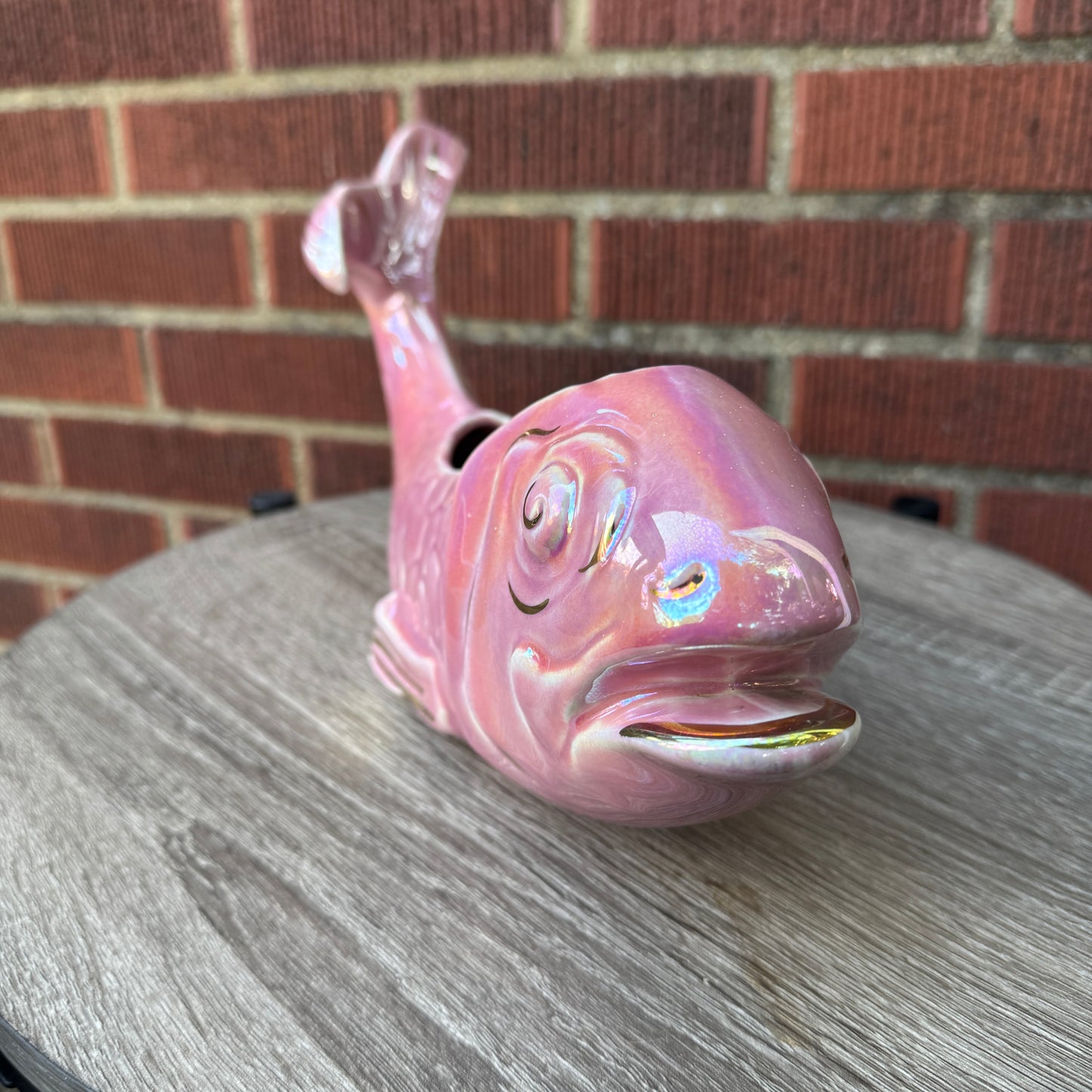 Vintage Ceramic Iridescent Pink & Gold Koi Fish Planter