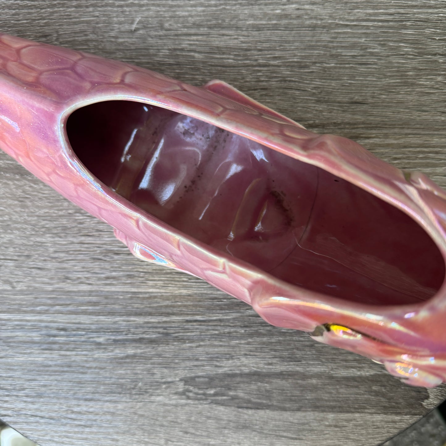 Vintage Ceramic Iridescent Pink & Gold Koi Fish Planter