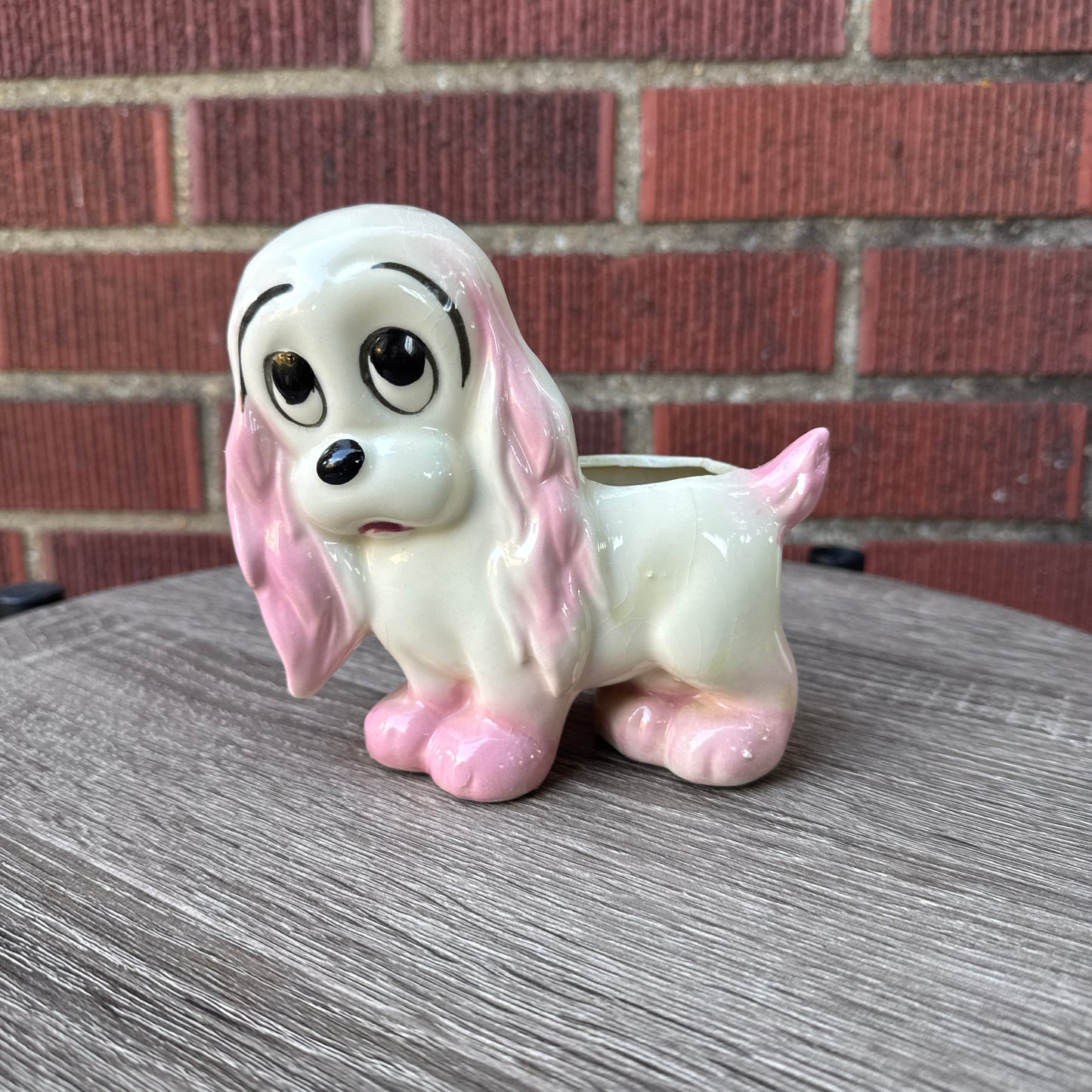 Vintage Pink Ceramic Puppy Dog Planter