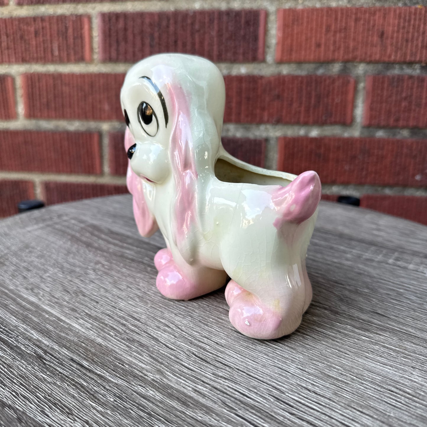 Vintage Pink Ceramic Puppy Dog Planter