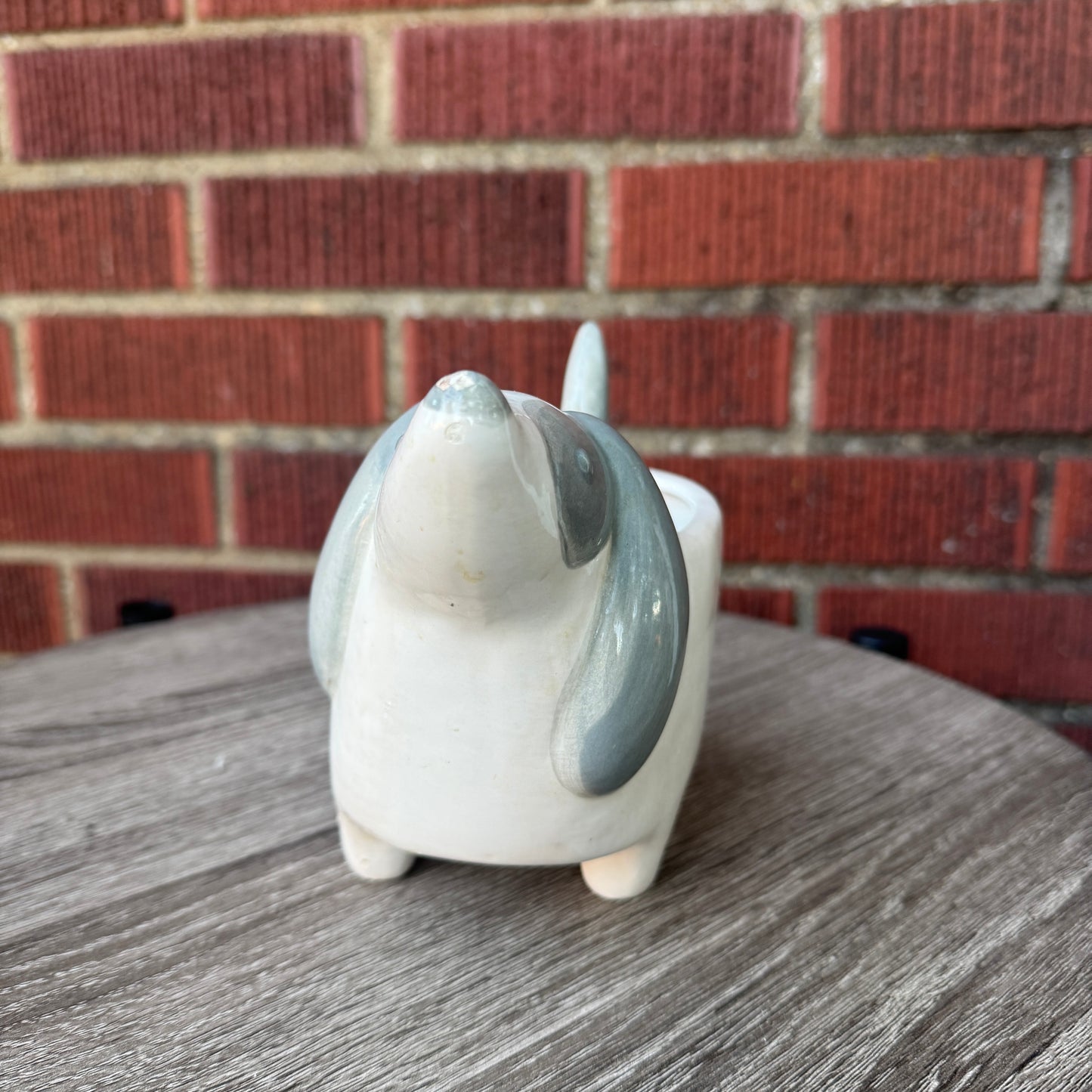 White & Gray Ceramic Dog Planter