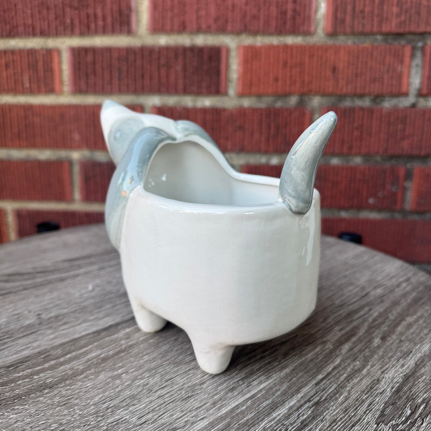 White & Gray Ceramic Dog Planter