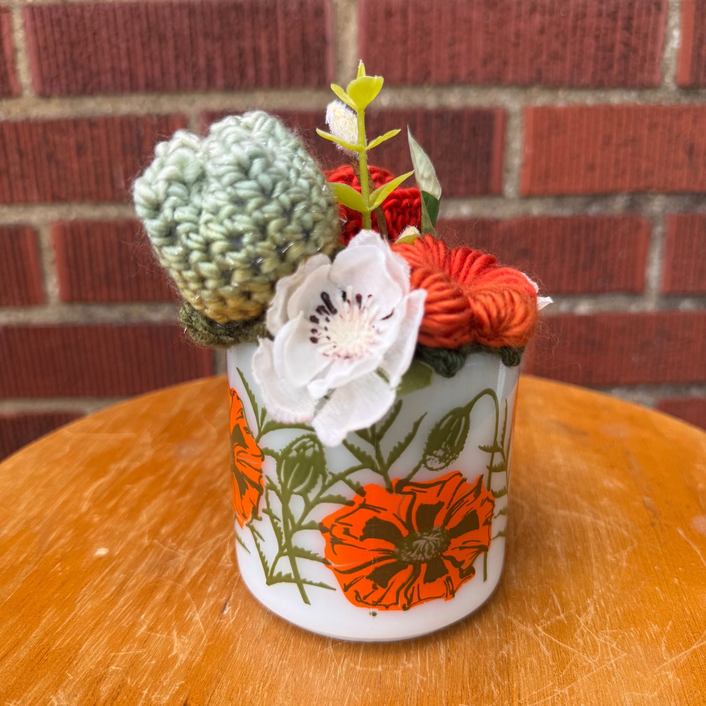 Vintage Federal Milk Glass Poppies Mug Bouquet