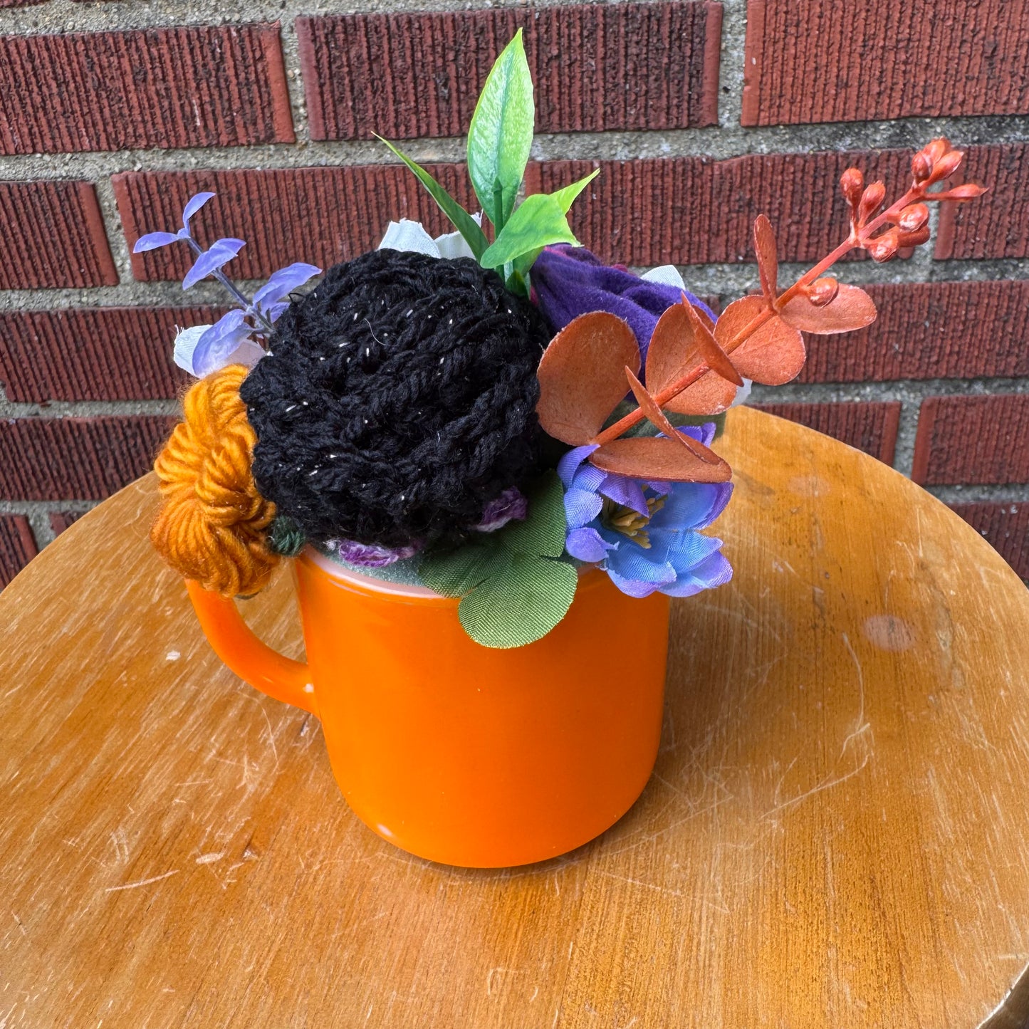 Federal Milk Glass Orange Mug Bouquet (Purple)