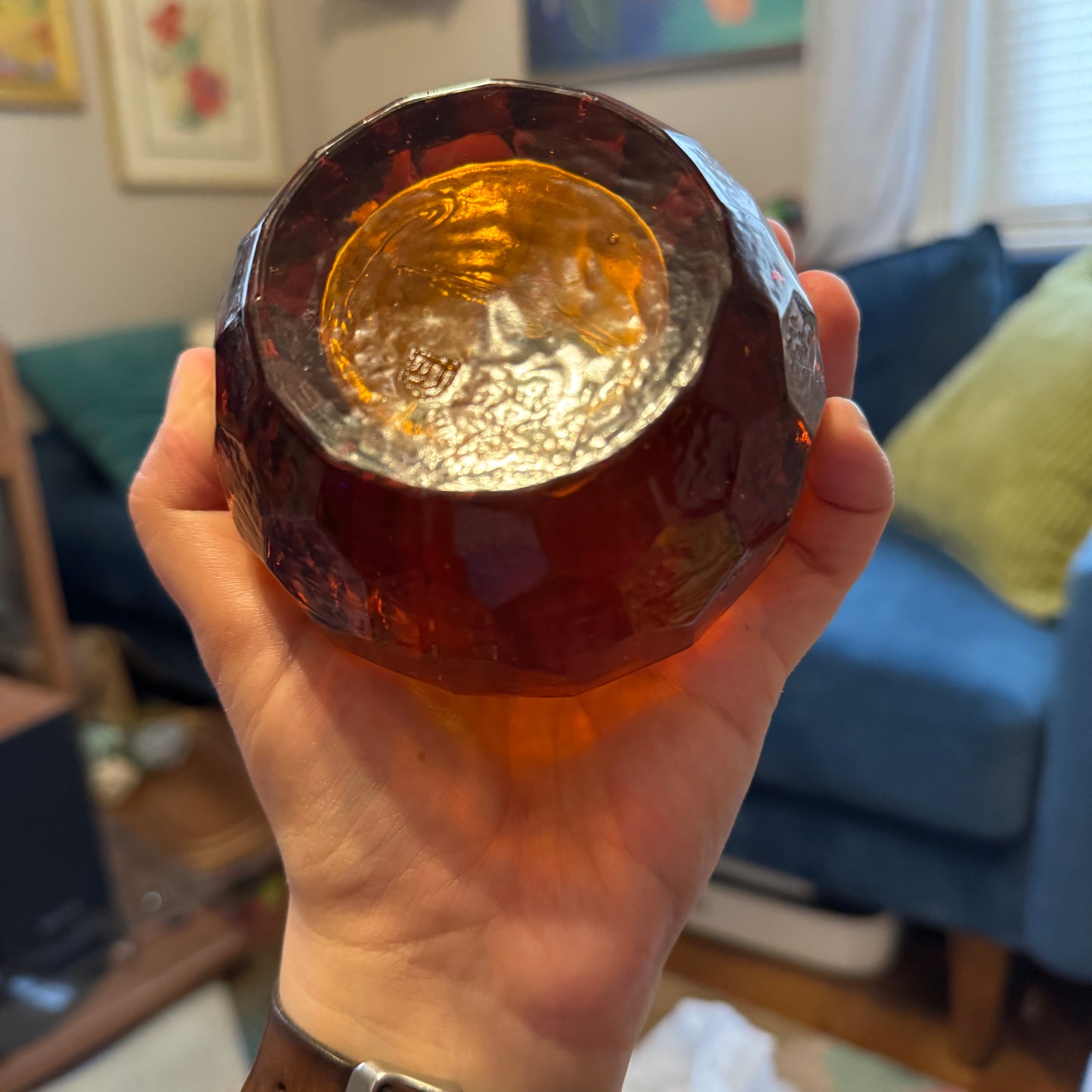 Amber Glass Votive Holders (2)