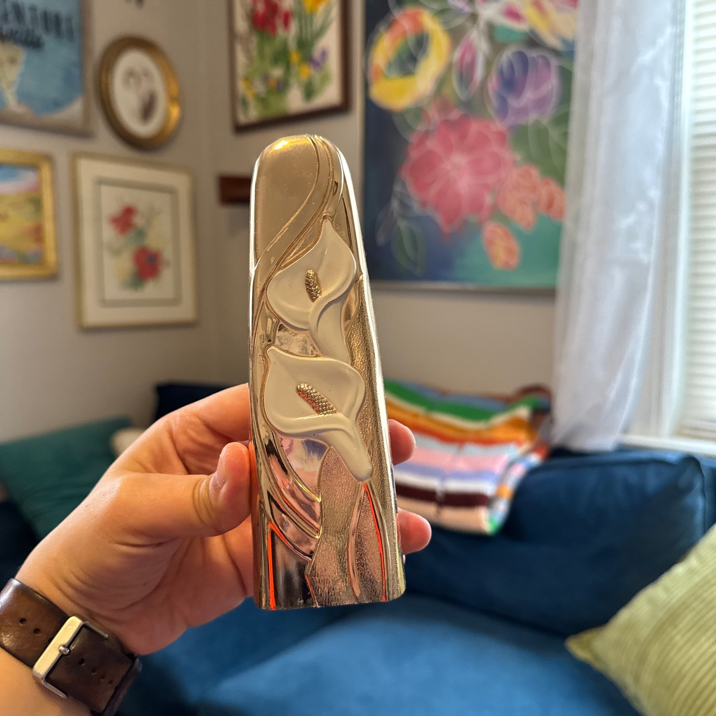 Vintage Calla Lily Flower Gold Tone Bud Vase