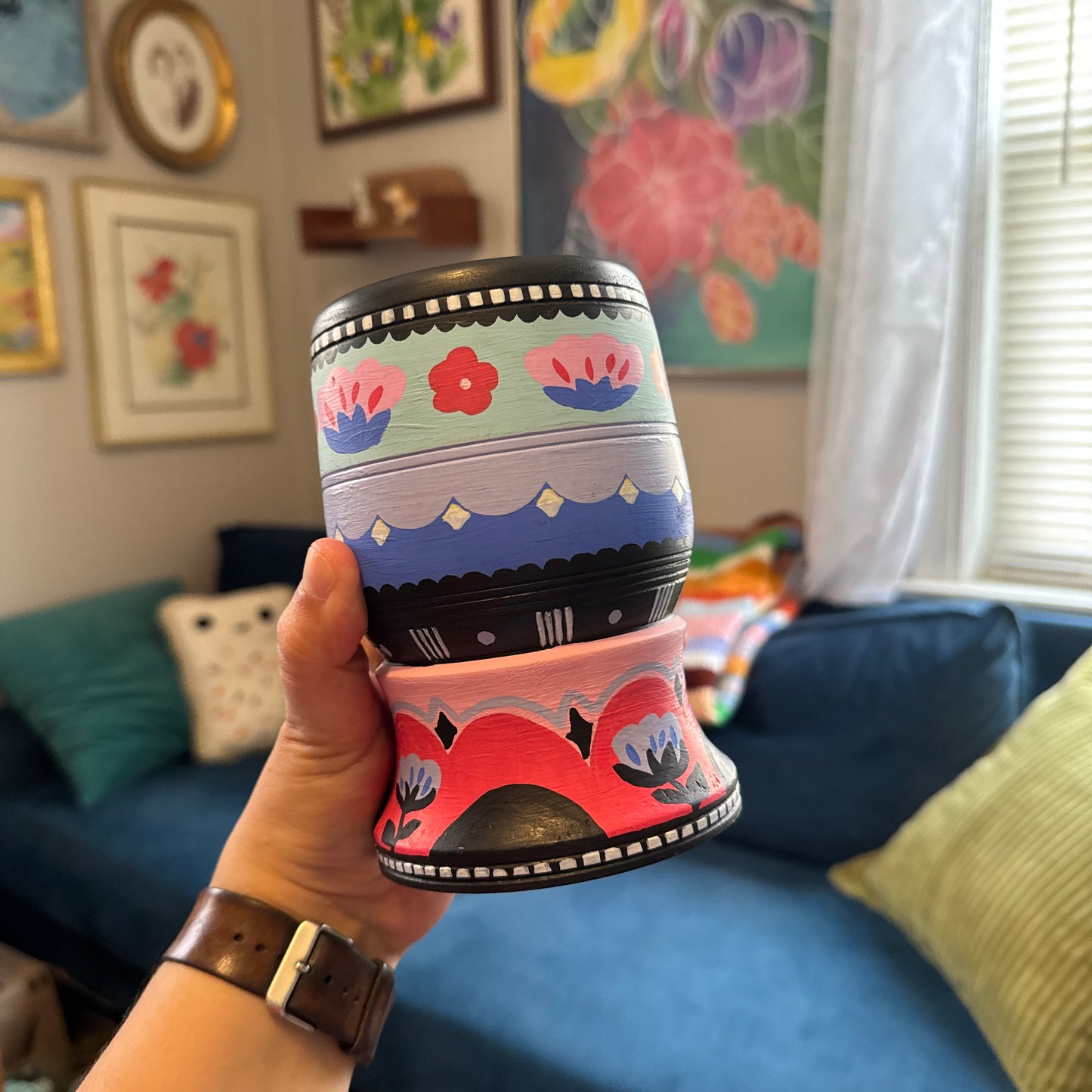 Hand-Painted Wood Vase