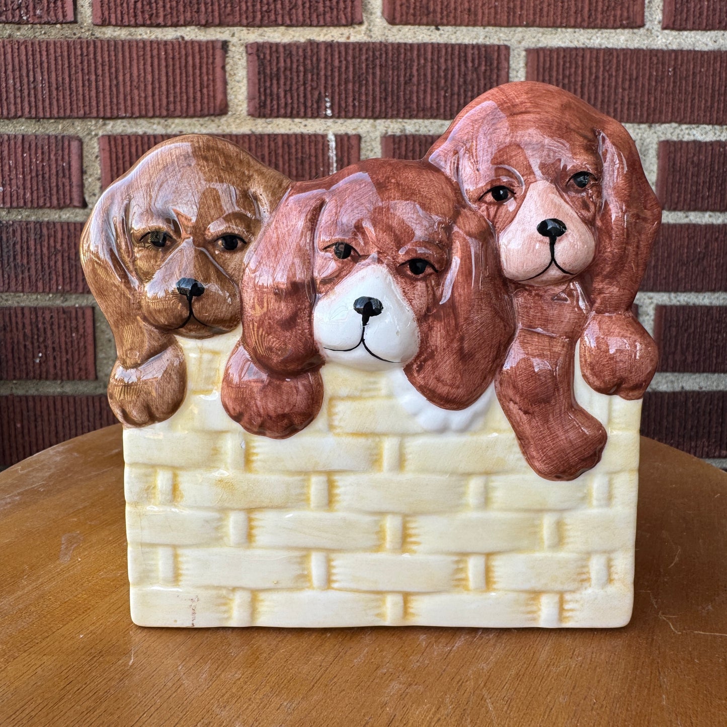 Vintage Napco Three Puppies in a Basket Planter
