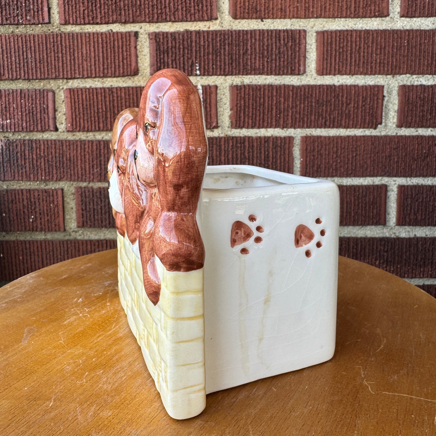 Vintage Napco Three Puppies in a Basket Planter
