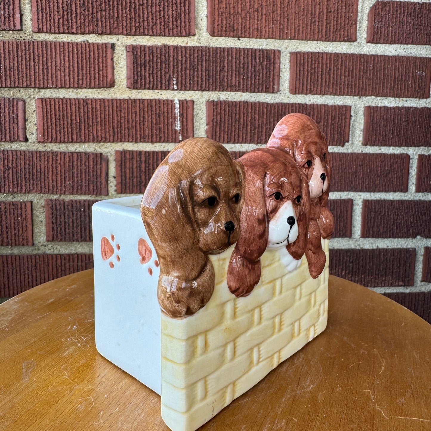 Vintage Napco Three Puppies in a Basket Planter