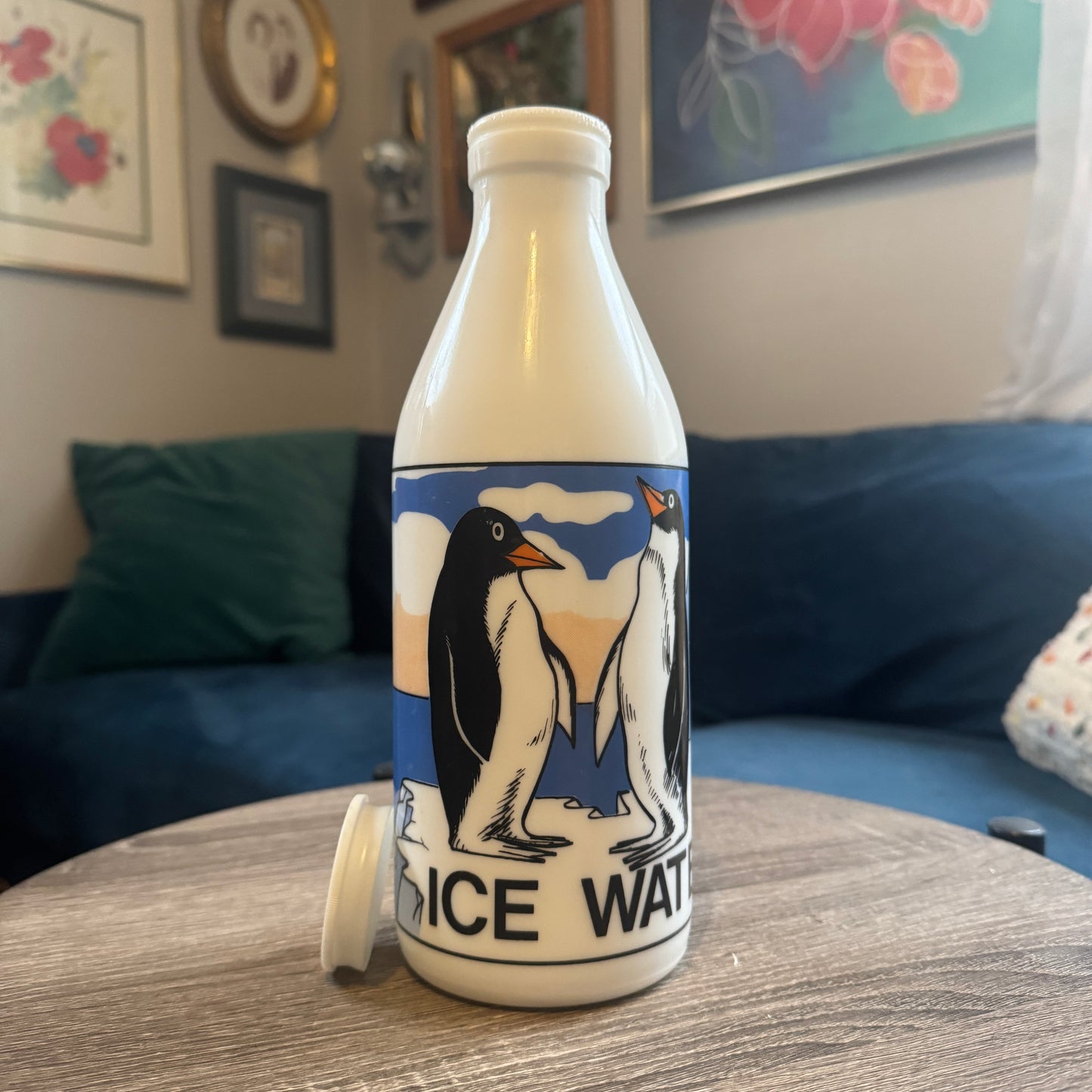 Vintage Milk Glass Ice Water Penguin Bottle