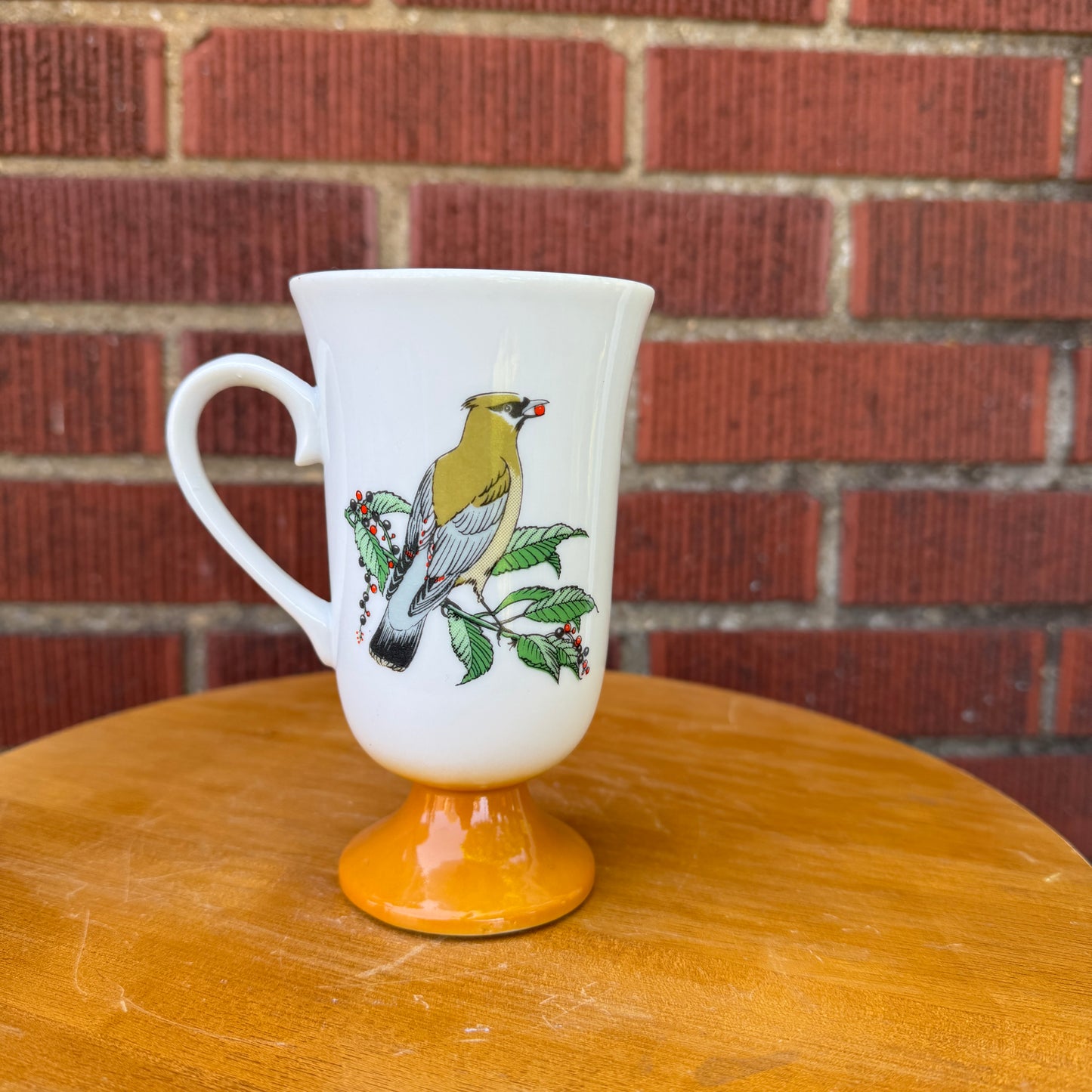 Burnt Orange Cedar Waxing Songbird Pedestal Mug