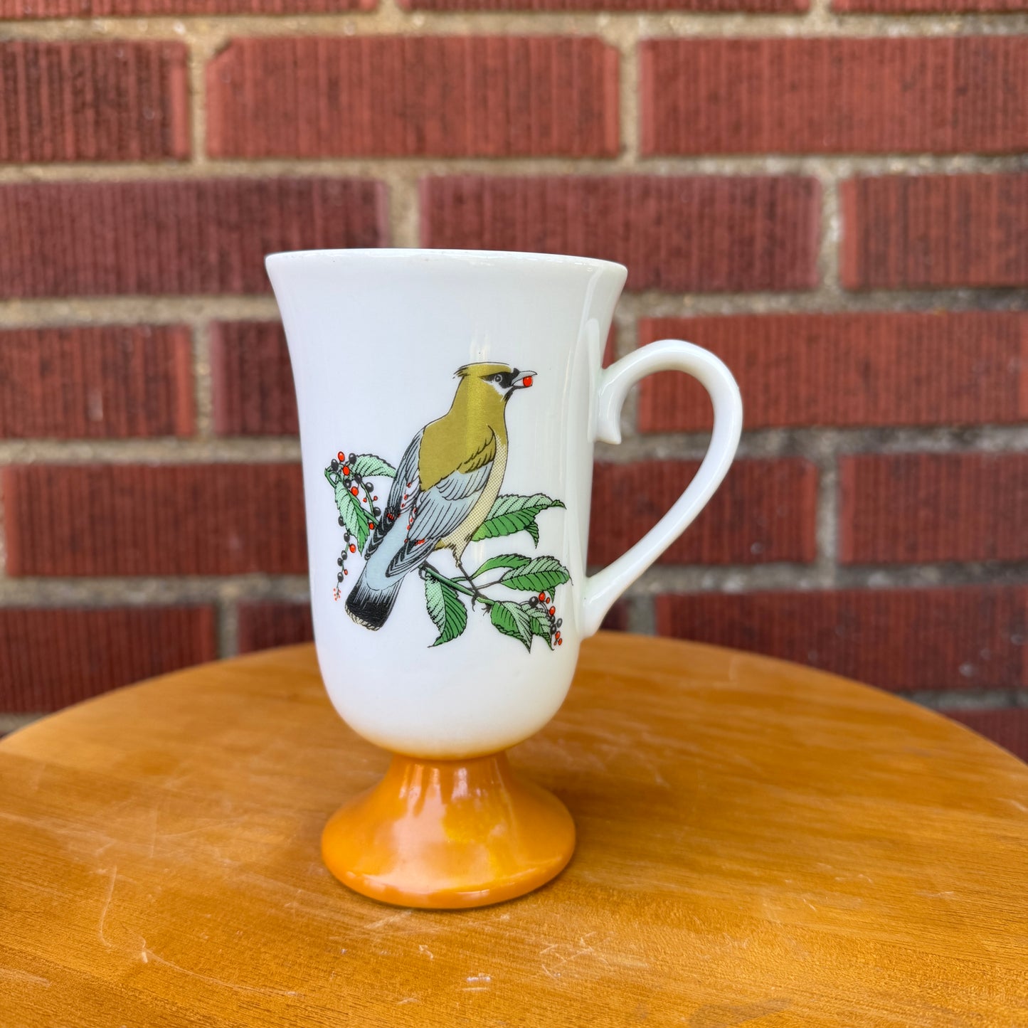 Burnt Orange Cedar Waxing Songbird Pedestal Mug