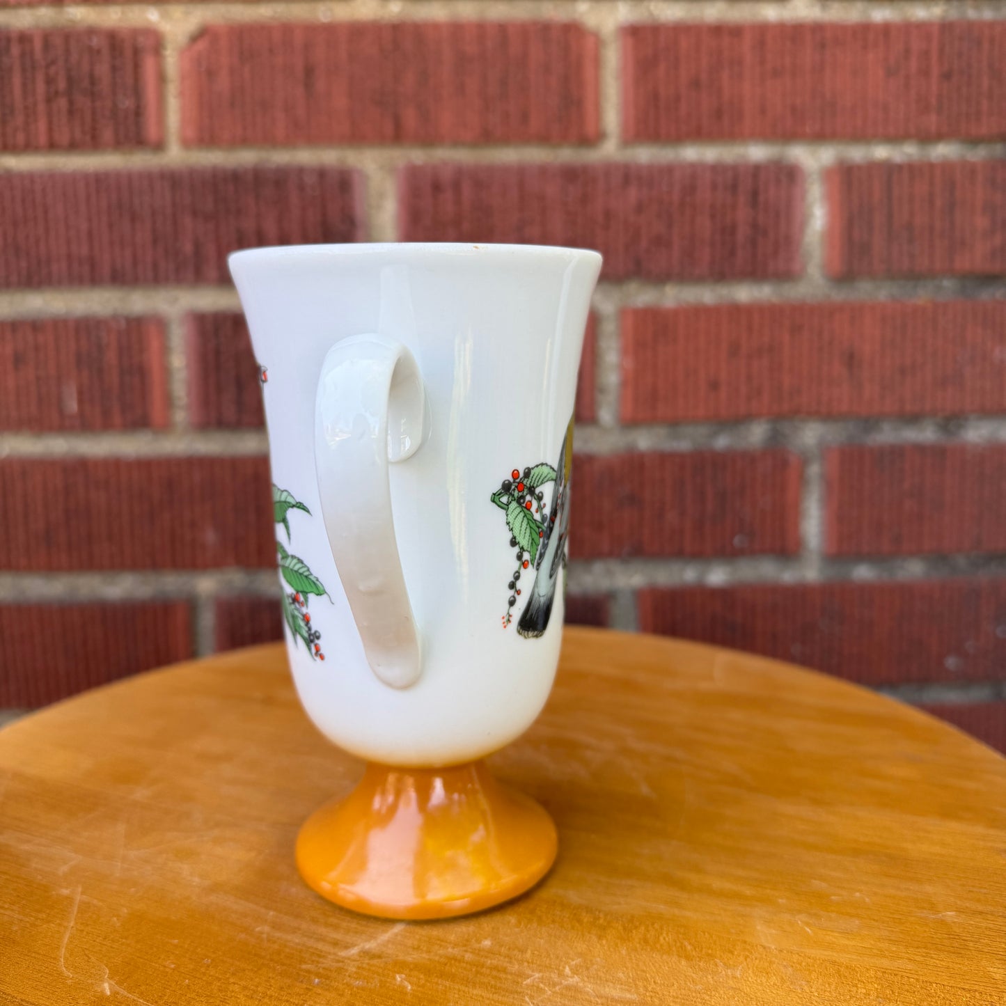 Burnt Orange Cedar Waxing Songbird Pedestal Mug