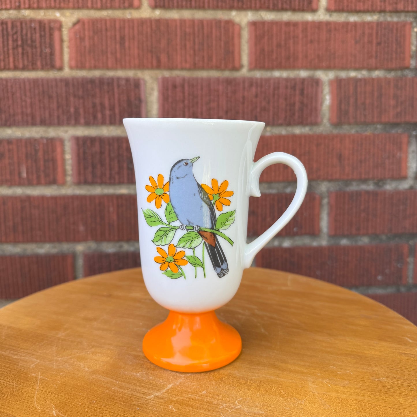 Orange Songbird & Flowers Pedestal Mug