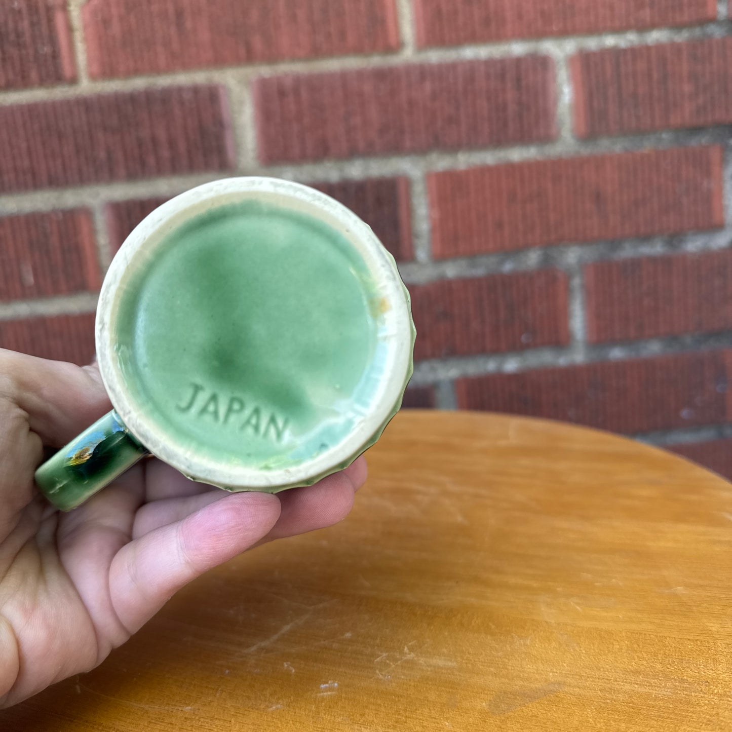 Vintage 1970s Green Drip Glaze Japan Stacking Mug