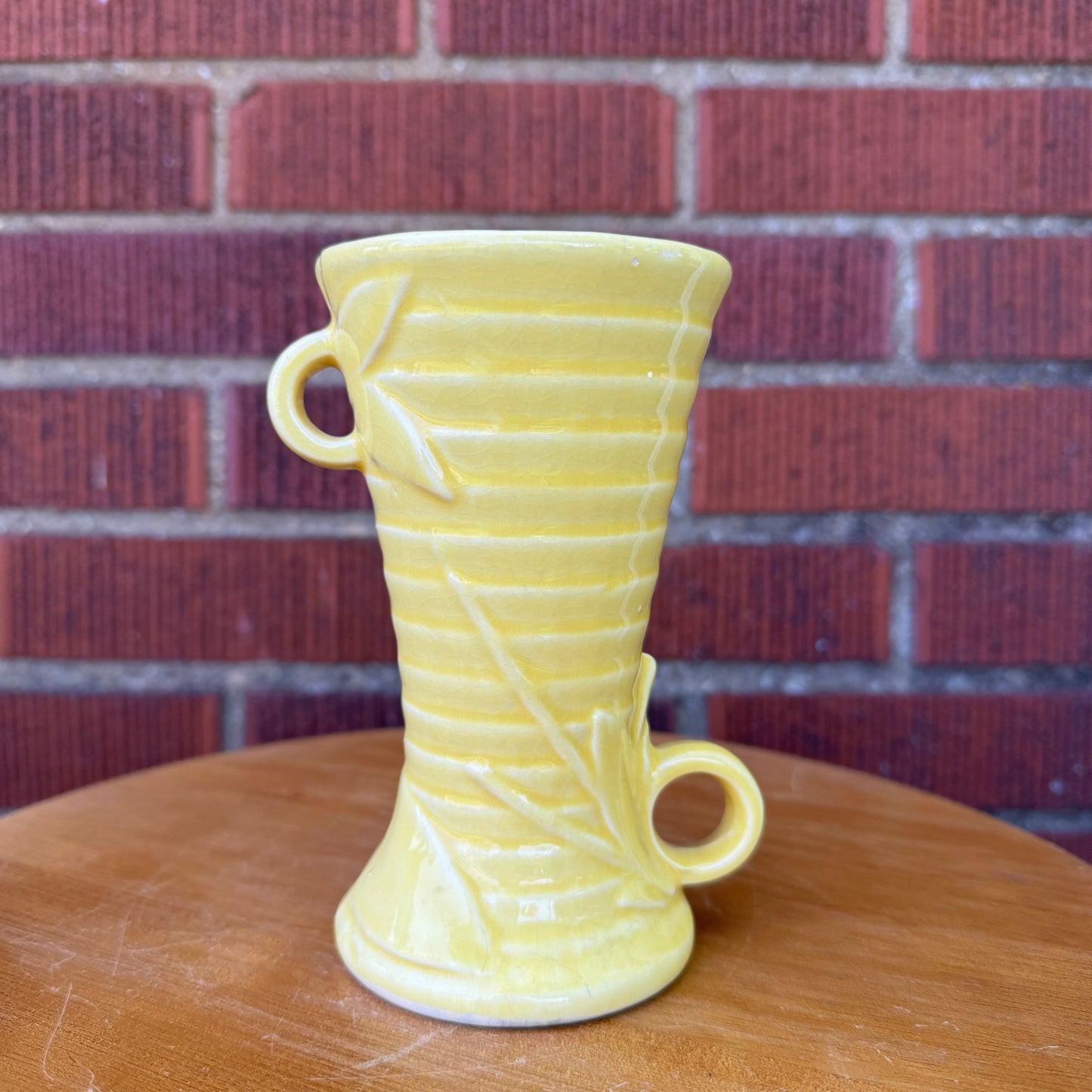 Vintage McCoy Yellow Ceramic Berry & Leaves Vase