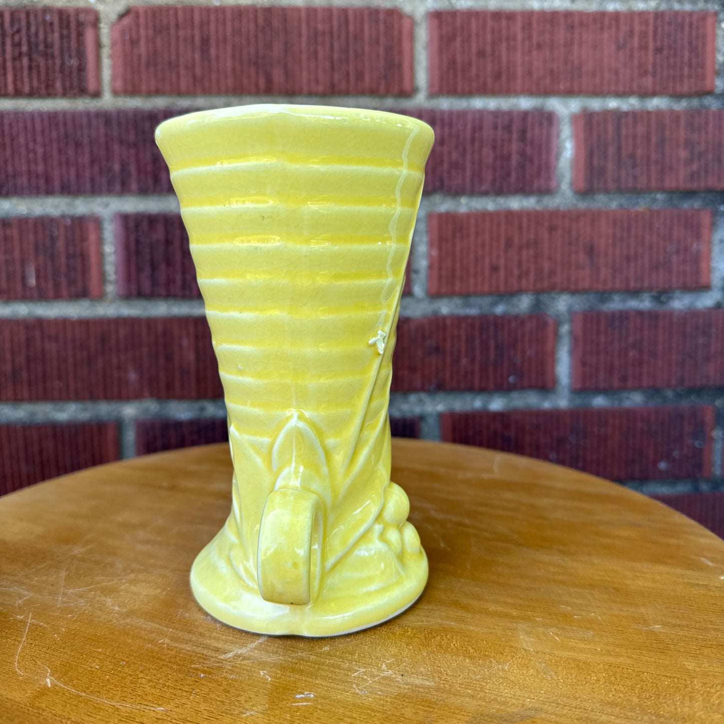 Vintage McCoy Yellow Ceramic Berry & Leaves Vase