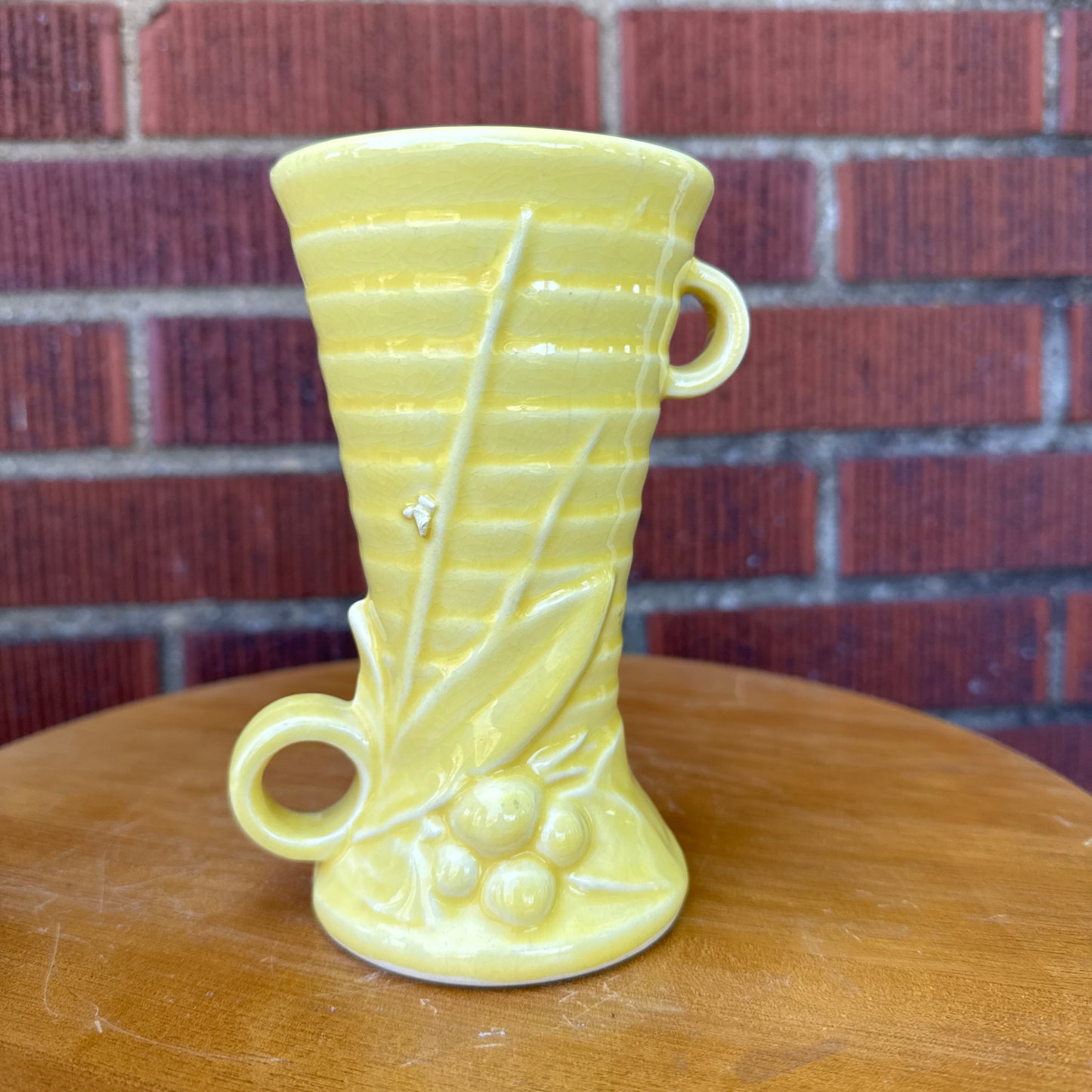 Vintage McCoy Yellow Ceramic Berry & Leaves Vase