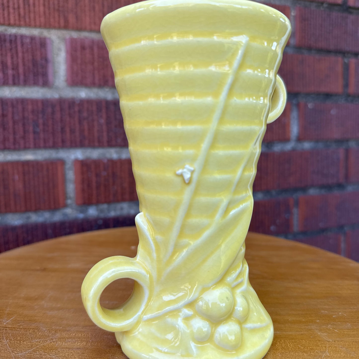 Vintage McCoy Yellow Ceramic Berry & Leaves Vase
