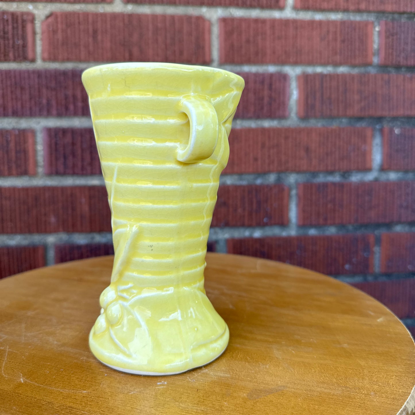 Vintage McCoy Yellow Ceramic Berry & Leaves Vase