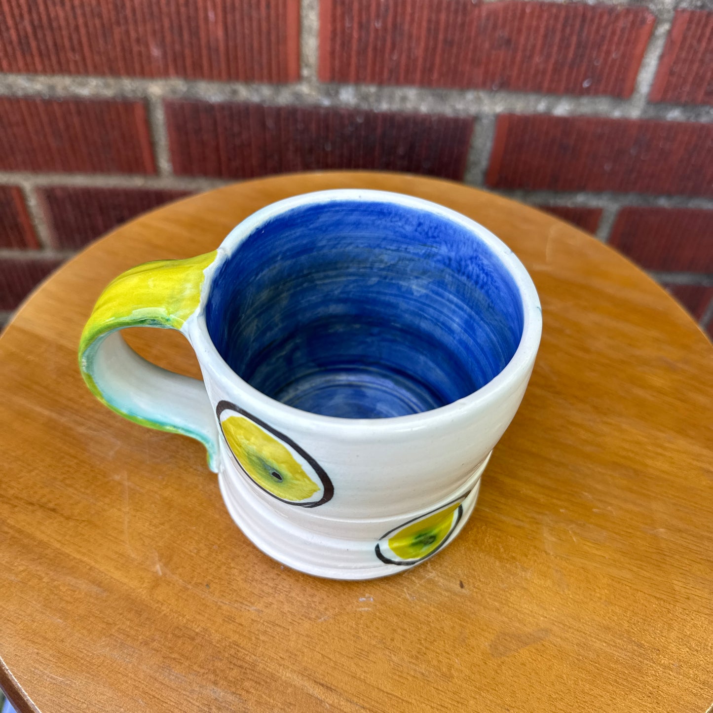 Handmade White/Green Polka Dots Pottery Mug