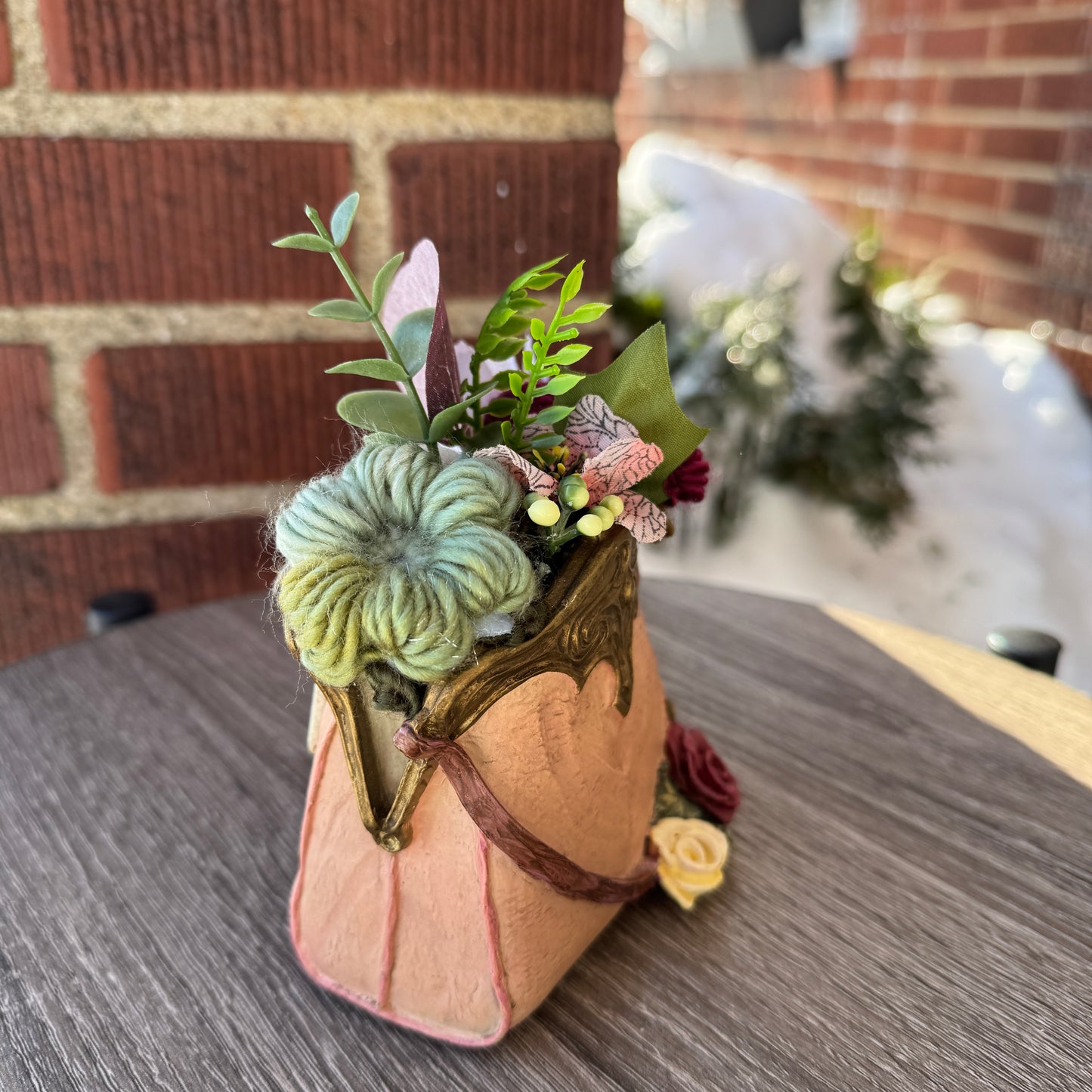 Vintage Handbag w/ Gloves Vase Bouquet
