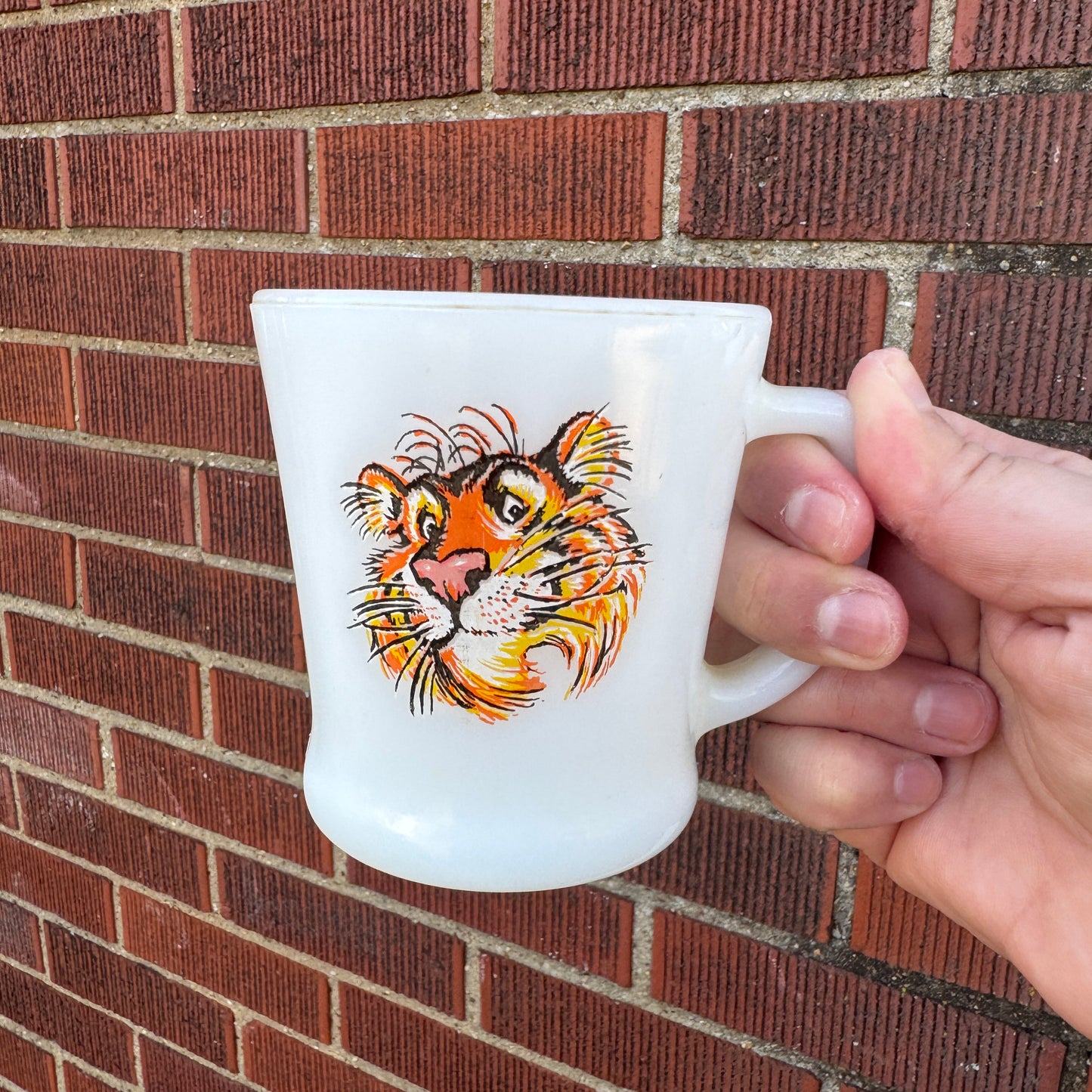 Vintage Exxon Tiger Milk Glass Mug