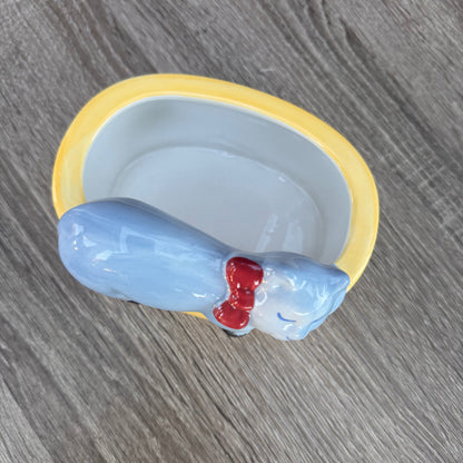 Vintage Sleeping Gray Cat Yellow Planter