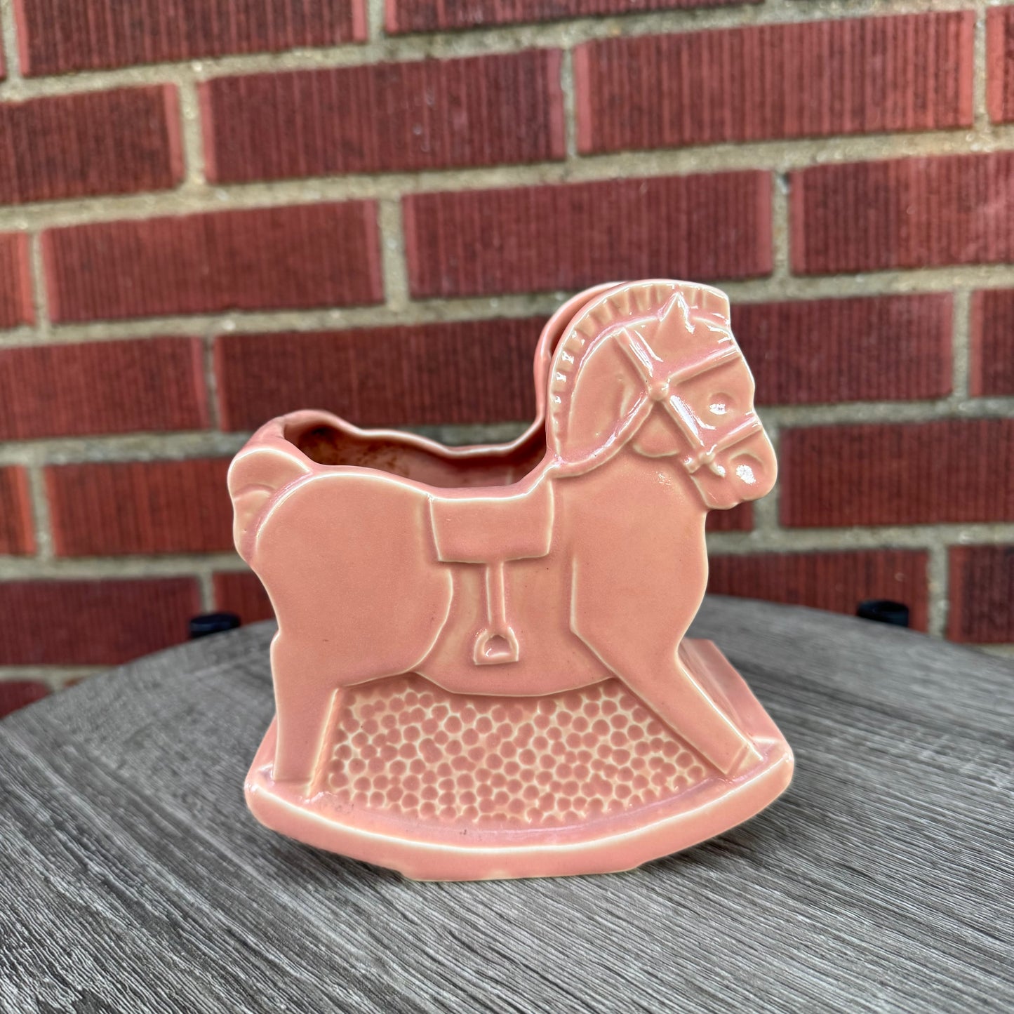 Vintage Pink Rocking Horse Planter
