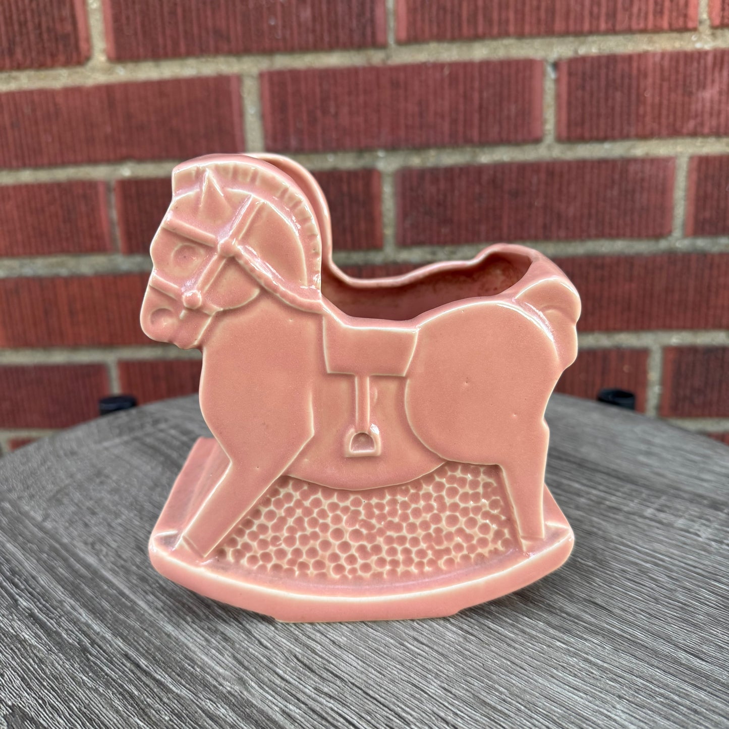 Vintage Pink Rocking Horse Planter