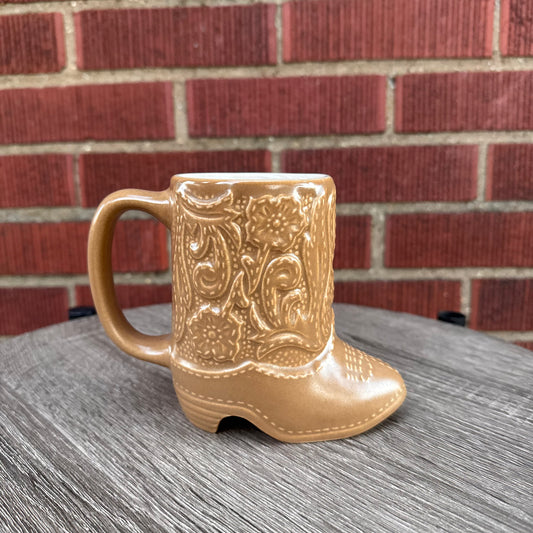 Vintage Tan Ceramic Cowboy Boot Mug
