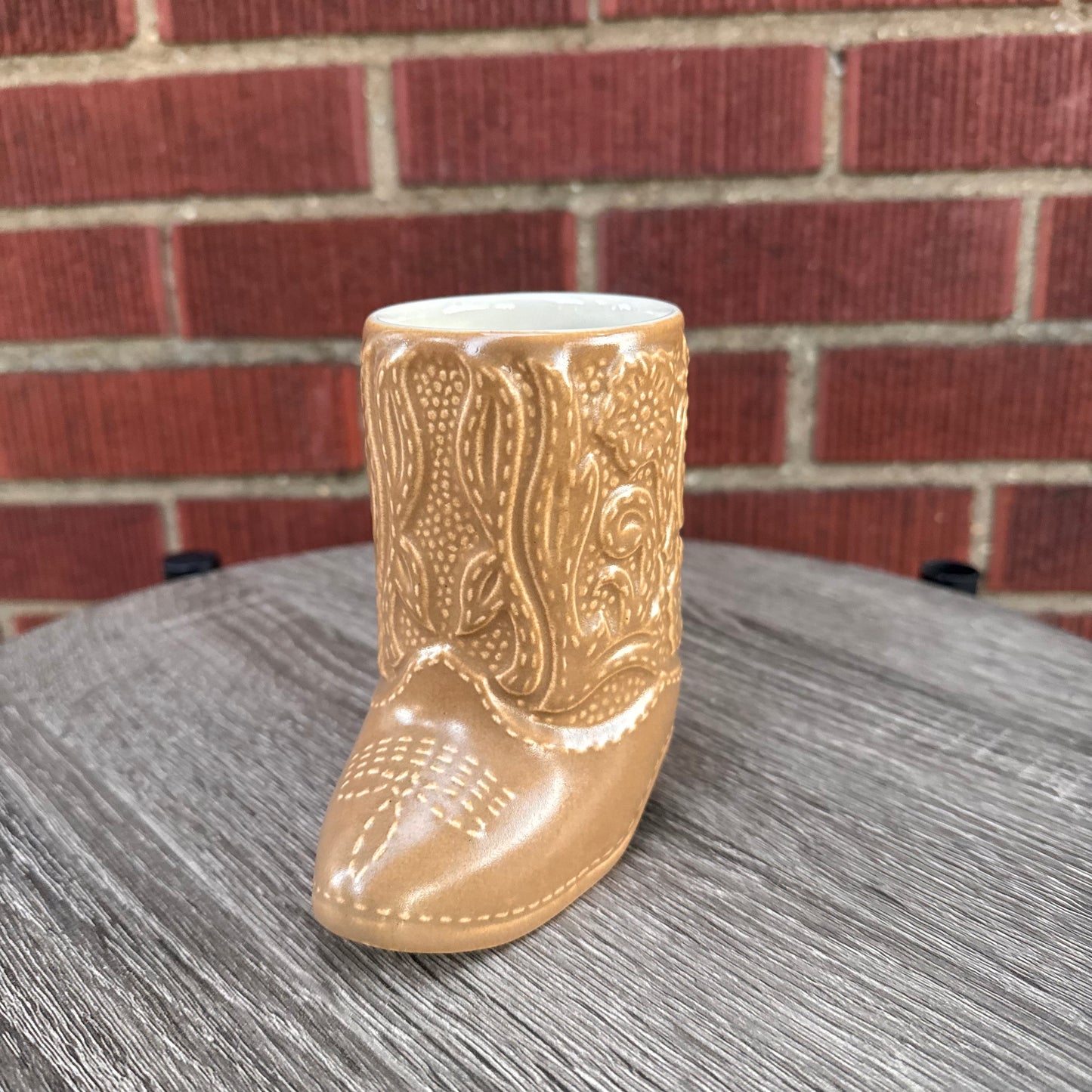 Vintage Tan Ceramic Cowboy Boot Mug