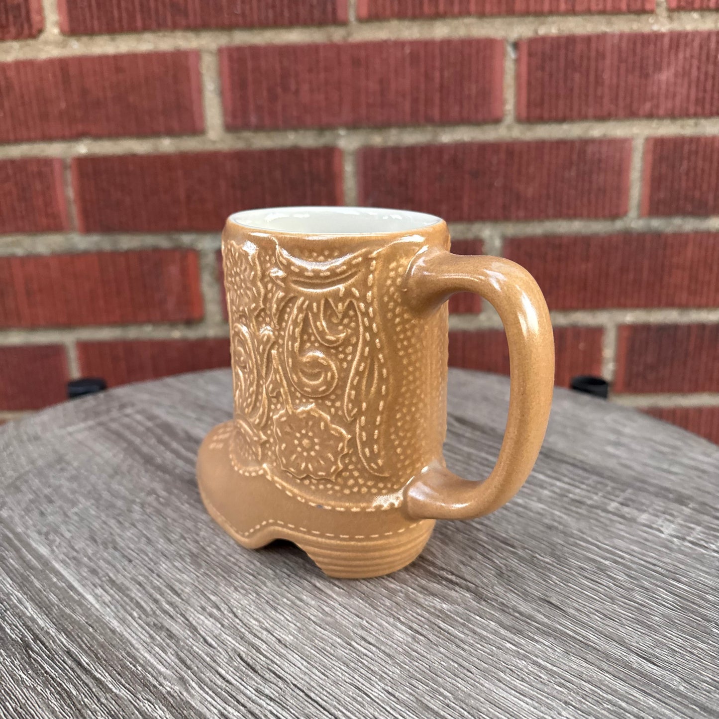 Vintage Tan Ceramic Cowboy Boot Mug