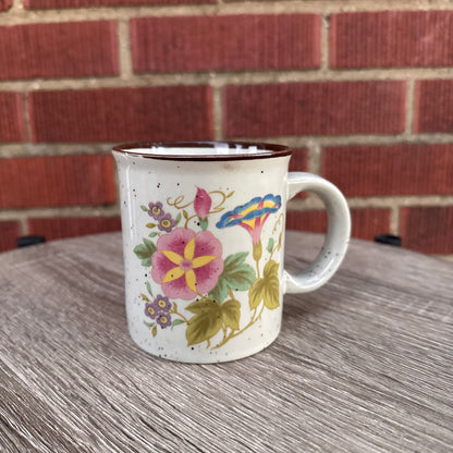 Vintage Speckled Stoneware Morning Glory/Wildflower Mug