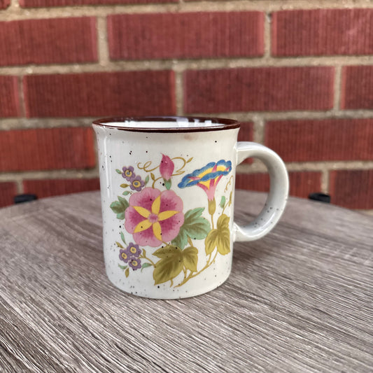 Vintage Speckled Stoneware Morning Glory/Wildflower Mug
