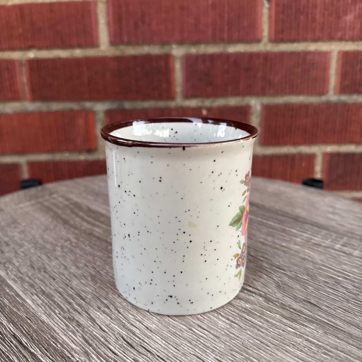 Vintage Speckled Stoneware Morning Glory/Wildflower Mug