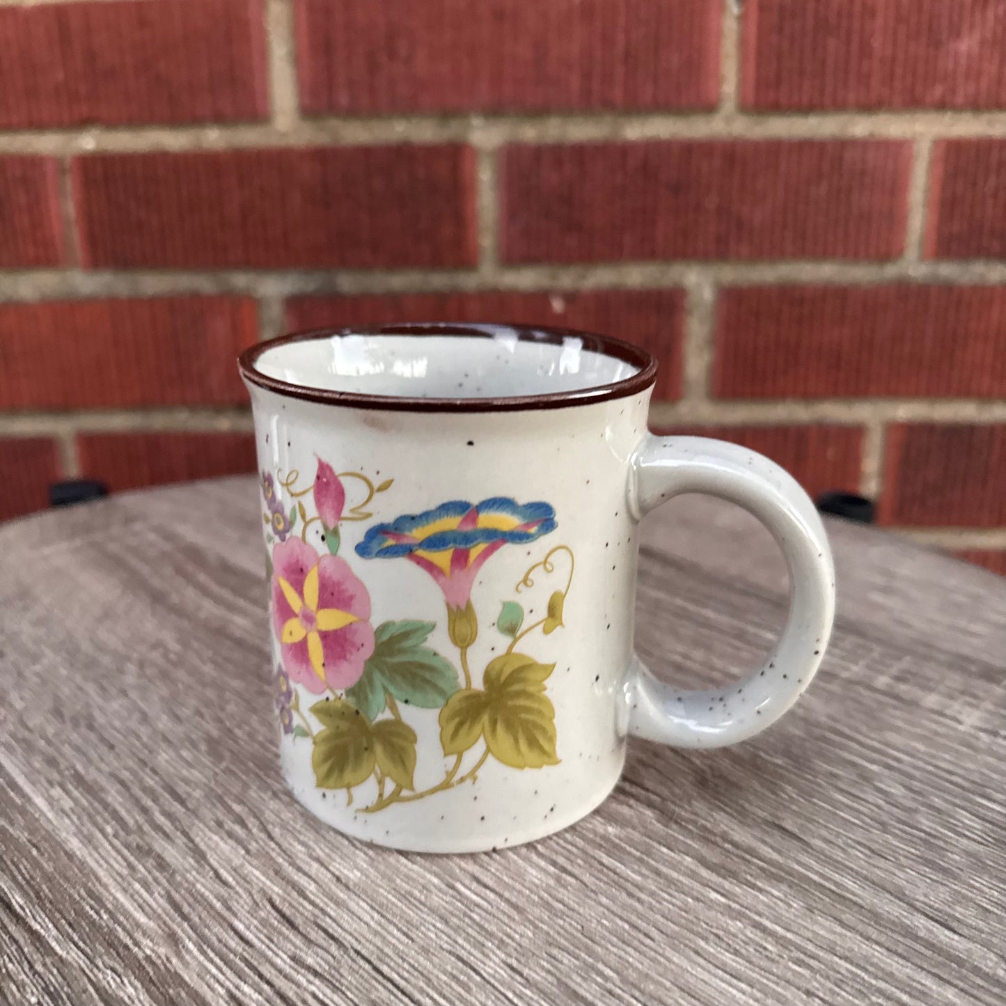 Vintage Speckled Stoneware Morning Glory/Wildflower Mug