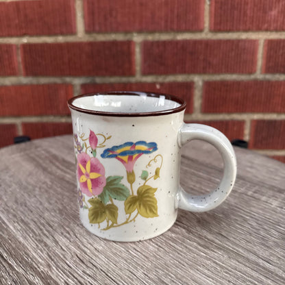 Vintage Speckled Stoneware Morning Glory/Wildflower Mug