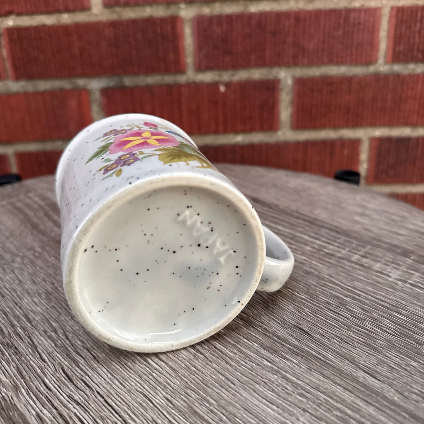 Vintage Speckled Stoneware Morning Glory/Wildflower Mug